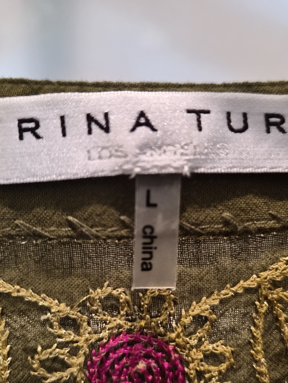 Trina Turk Olive Green Midi Dress with Pink Embroidery - Picture 5 of 6